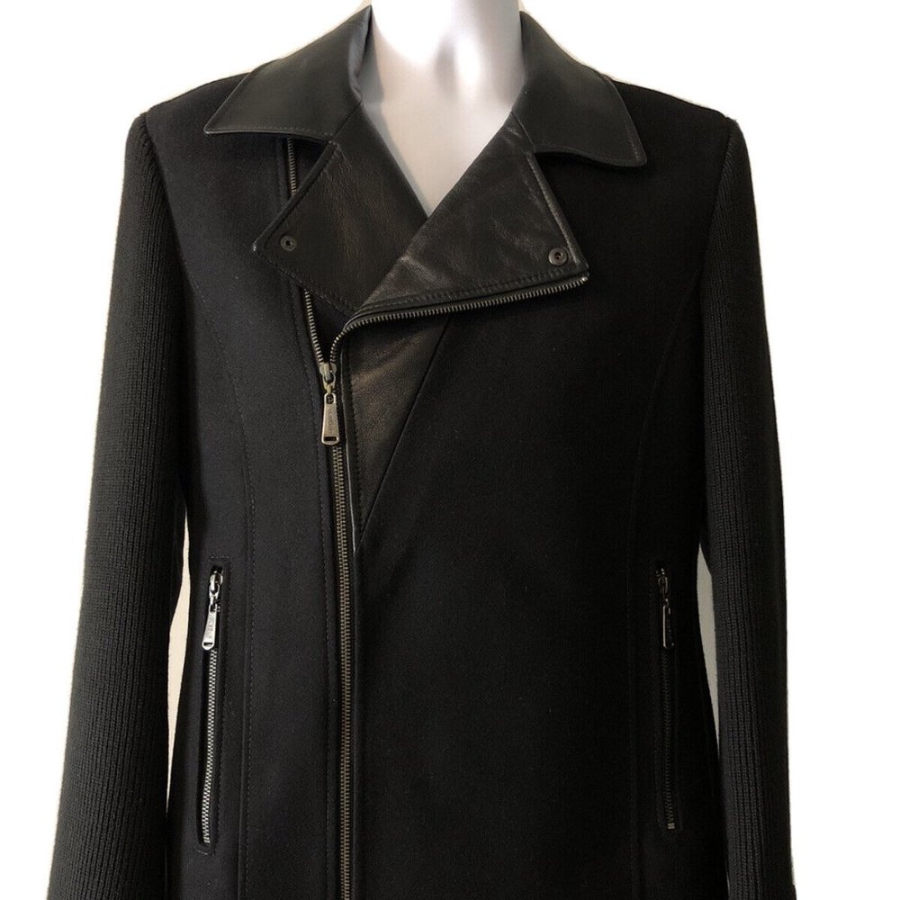 Emanuel Ungaro Homme Black Wool Faux Leather Biker Wool Jacket Coat Size S IT 46